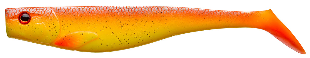 Kirkkaan keltainen, sekä oranssi  haukishadi. Pehmeä materiaali ja tarkat yksityiskohdat.