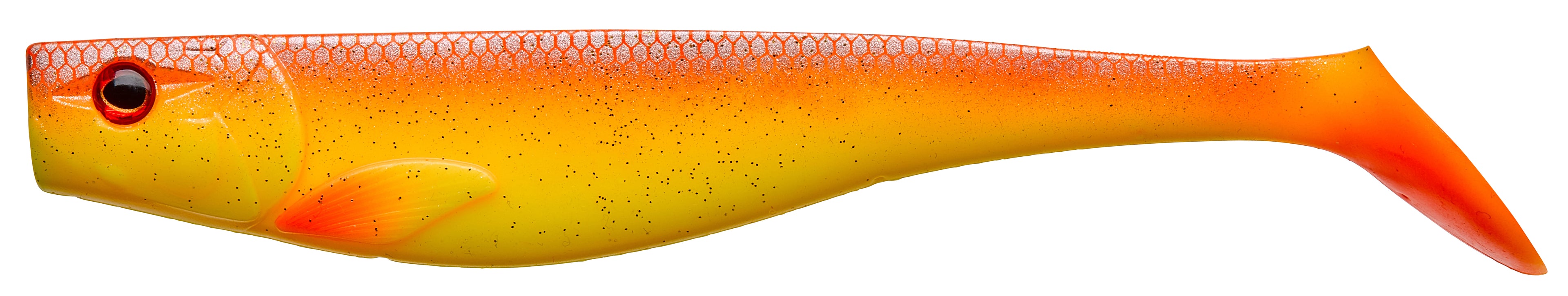 Kirkkaan keltainen, sekä oranssi  haukishadi. Pehmeä materiaali ja tarkat yksityiskohdat.