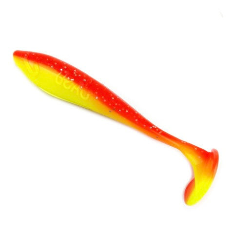 Jasu Louhi 106 kelta-oranssi värinen jigi. Voimakas uintinen jigi, erityisesti ahvenen kalastukseen.  6cm 8cm ja 10cm koossa