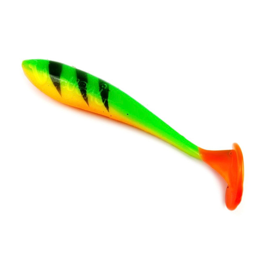 Jasu Louhi 126 Firetiger värinen jigi. Voimakas uintinen jigi, erityisesti ahvenen kalastukseen.  6cm 8cm ja 10cm koossa