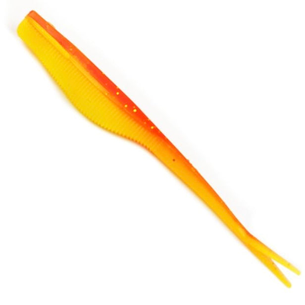 Jasu Tiera 106 Keltainen jigi oranssilla selällä.
Herkkäuintinen, V-pyrstöinen jigi. Toimii myös pilkkijiginä. Saatavilla 6cm,8cm,10cm ja 14cm koossa.