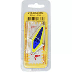 AB Lidmans Lys-Draken -rautulätkä. Soveltuu raudun,taimenen,ahvenen,siian ja harjuksen kalastukseen.
Hopeinen lätkä kelta-sinisillä teipeillä