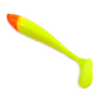 Jasu Louhi 112 neonkeltainen jigi punaisella päällä. Voimakas uintinen jigi, erityisesti ahvenen kalastukseen.  6cm 8cm ja 10cm koossa